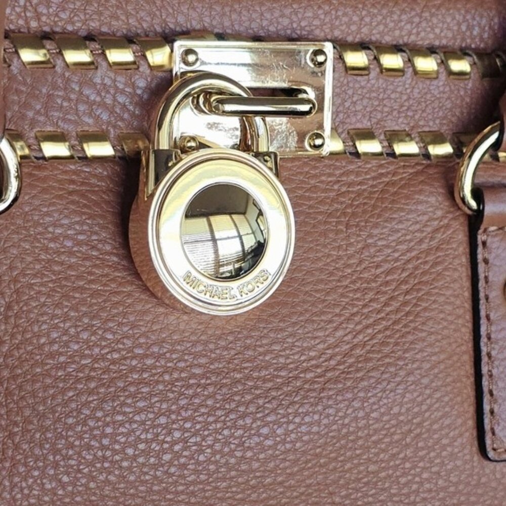 Michael Kors Hamilton Rich Brown Gold Chain Satchel Quiet Luxury Like New - Picture 10 of 16